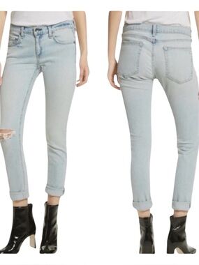 RAG & BONE Dre Glena Jeans Mid-Rise Distressed Light Wash Size 27